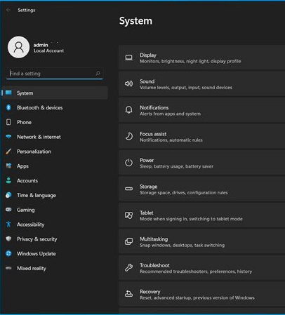 Redesigned setting app windows 11 feature