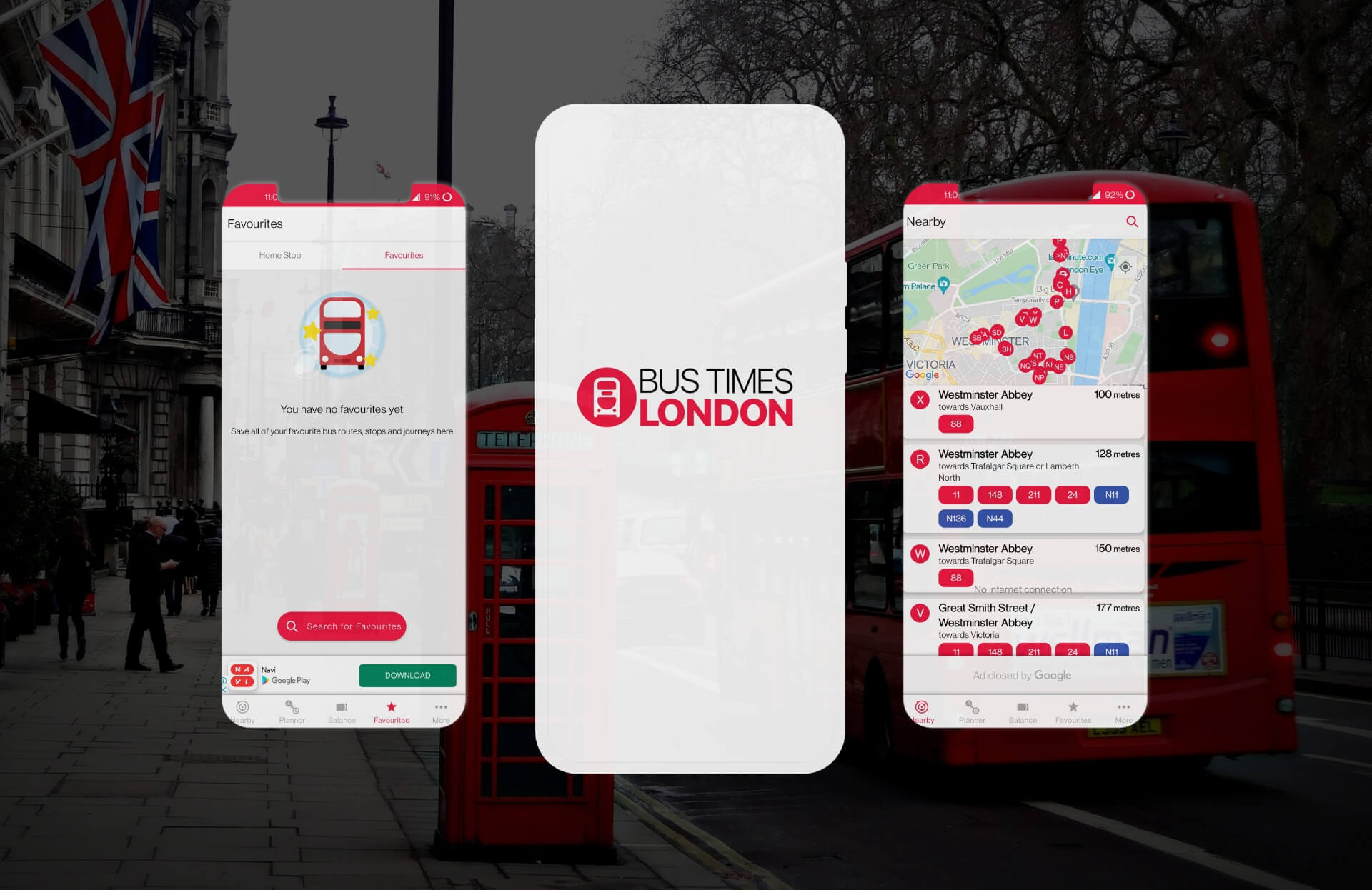 Bus time London app in mobile